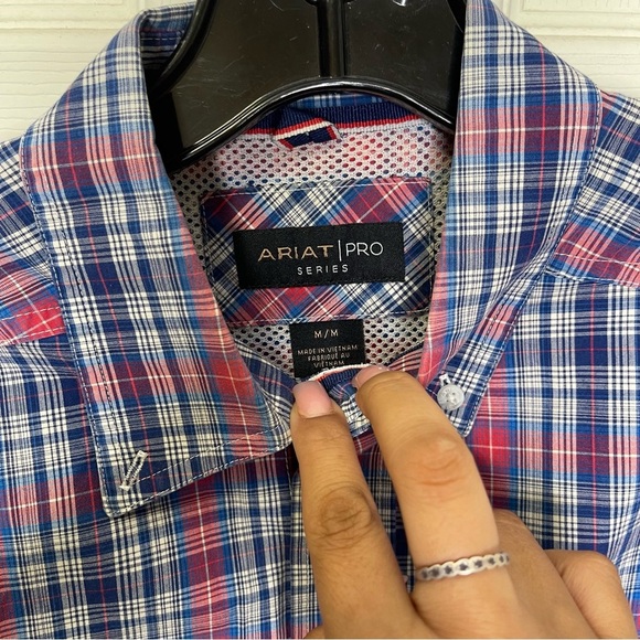 Ariat Pro Series Blue Red Plaid Long Sleeve Button Shirt Mens Sz M Medium - Picture 4 of 7